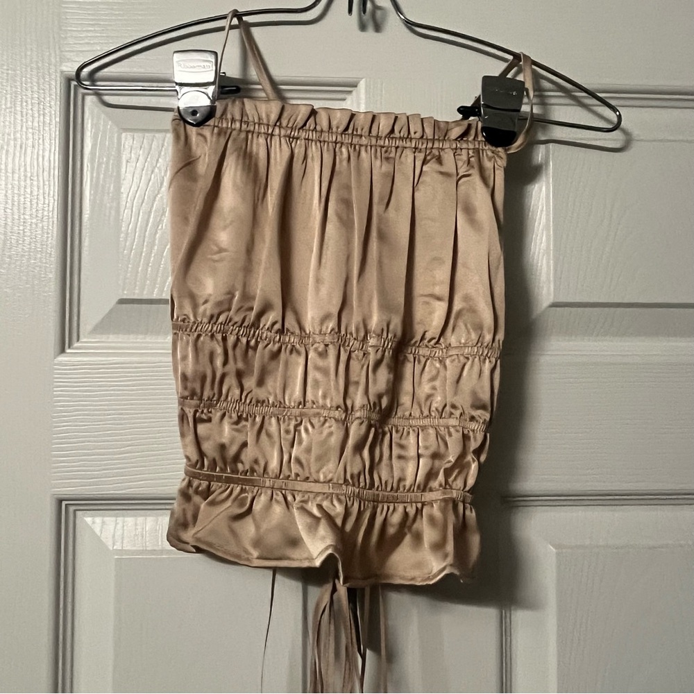 Satin Ruched Camisole Open Back Top -Champagne color